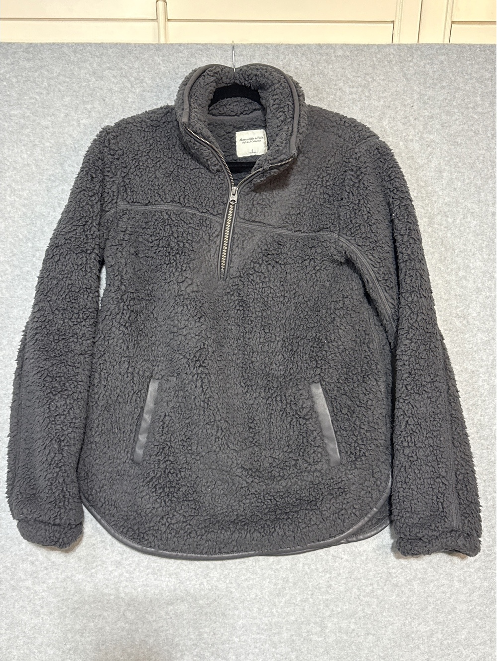 Abercrombie & Fitch Jacket Womens Small Gray Sherpa Fleece 1/4 Zip Pullover Soft